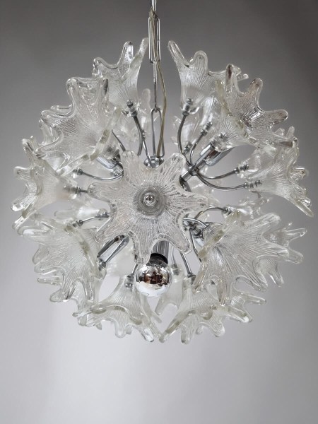 Venini Murano Sputnik glass flower Chandelier Veart Kroonluchter mid-century chroom bloemen Italy vintage 1960s-00011